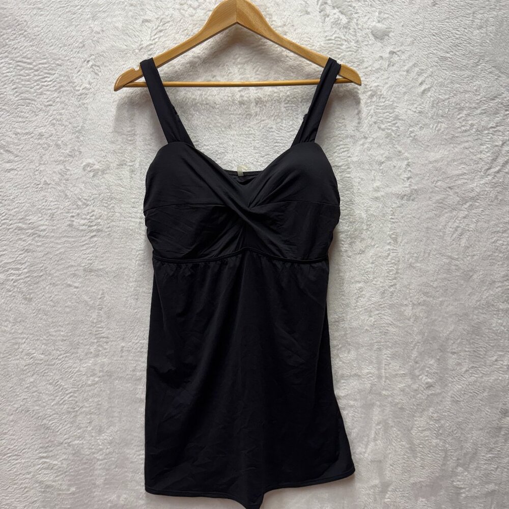 Lands' End Swim Tankini Tank Womens 16 Black Built In Bra V-Neck Strappy Strap